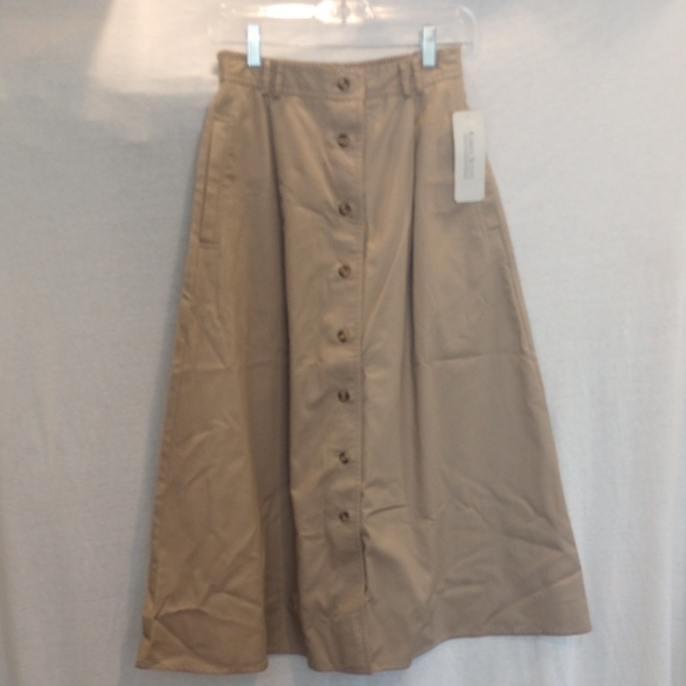 Karen Scott Beige Button-Front Midi Skirt, NWT Size 8